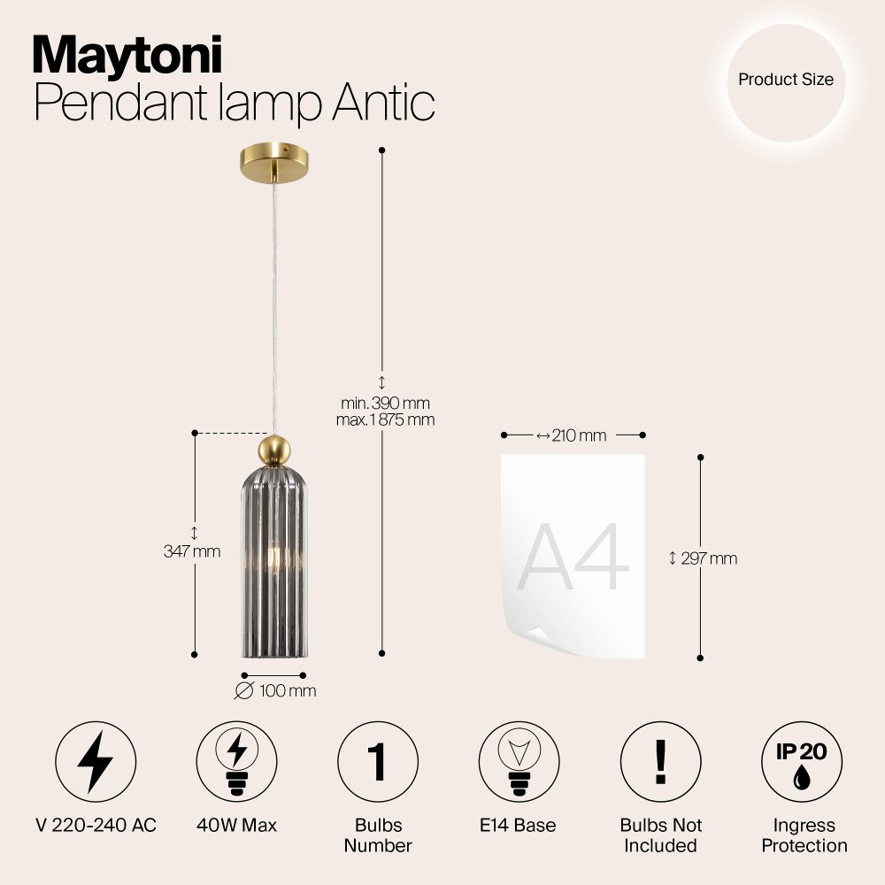 Подвесной светильник Maytoni Антик MOD302PL-01GR