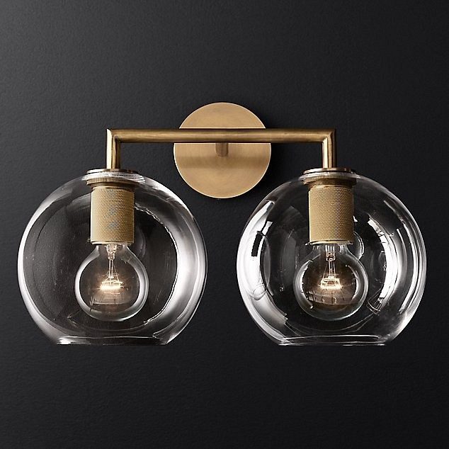 Бра RH Utilitaire Globe Shade Double Sconce Brass арт