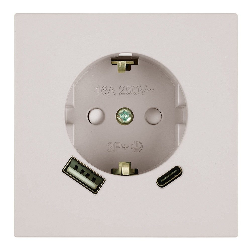 Розетка с заземлением и со шторкой и 2хUSB type A и C, без рамки Stekker Мия 50482