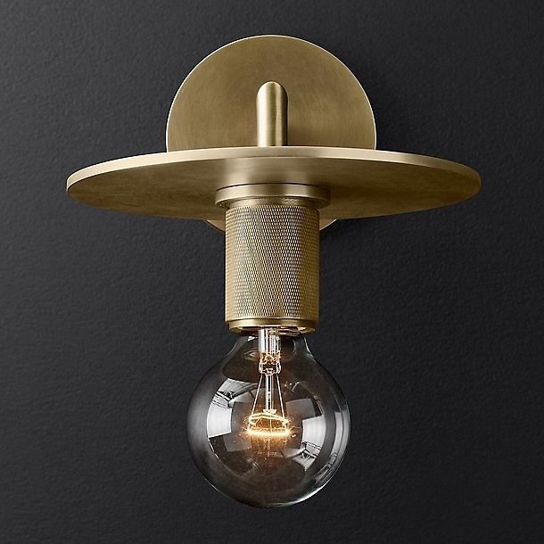 Бра RH Utilitaire Knurled Disk Shade Sconce Brass арт