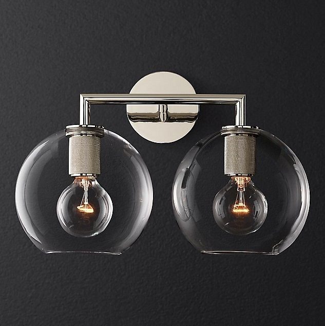 Бра RH Utilitaire Globe Shade Double Sconce Silver арт