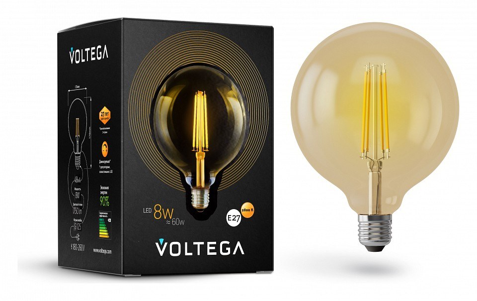 Лампа светодиодная Voltega шар (Globe) E27 8Вт 2800K 6838