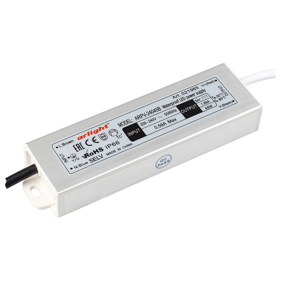 Блок питания ARPV-24045-B (24V, 1.9A, 45W) (Arlight, IP67 Металл, 3 года)