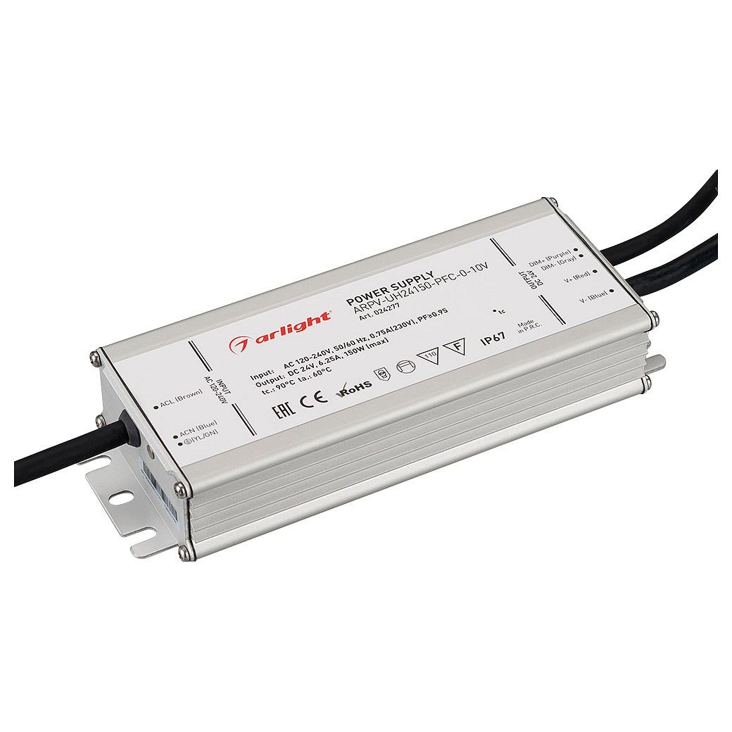 Блок питания ARPV-UH24150-PFC-0-10V (24V, 6.3A, 150W) (Arlight, IP67 Металл, 7 лет)
