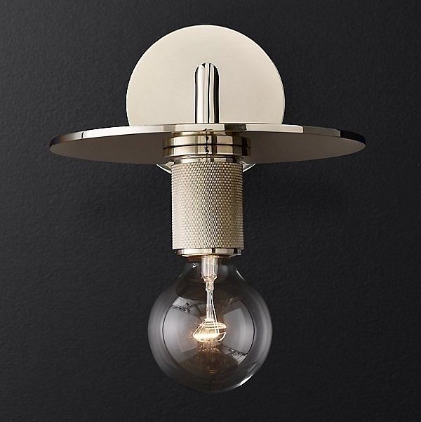 Бра RH Utilitaire Knurled Disk Shade Sconce Silver арт