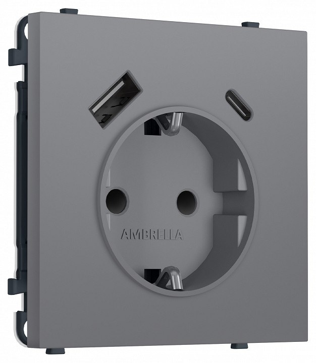 Розетка с заземлением и со шторкой и 2хUSB type A и C, без рамки Ambrella Volt MS MS870010