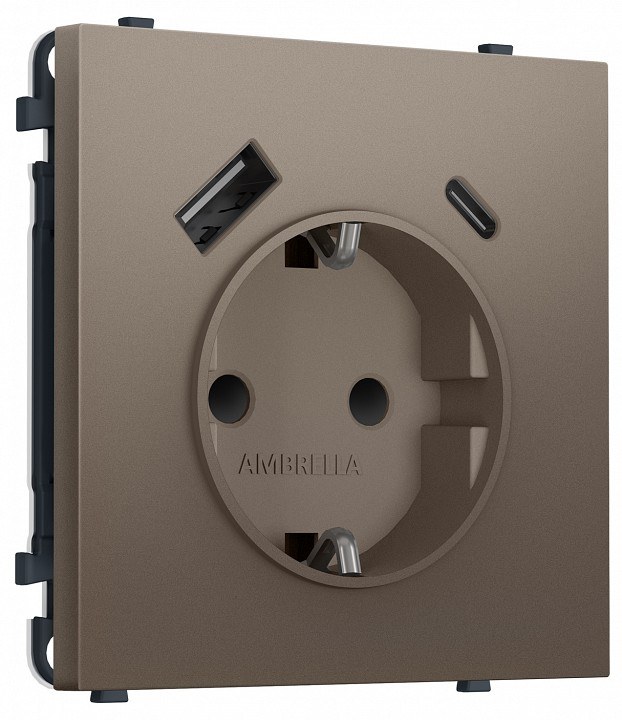Розетка с заземлением и со шторкой и 2хUSB type A и C, без рамки Ambrella Volt MS MS640010