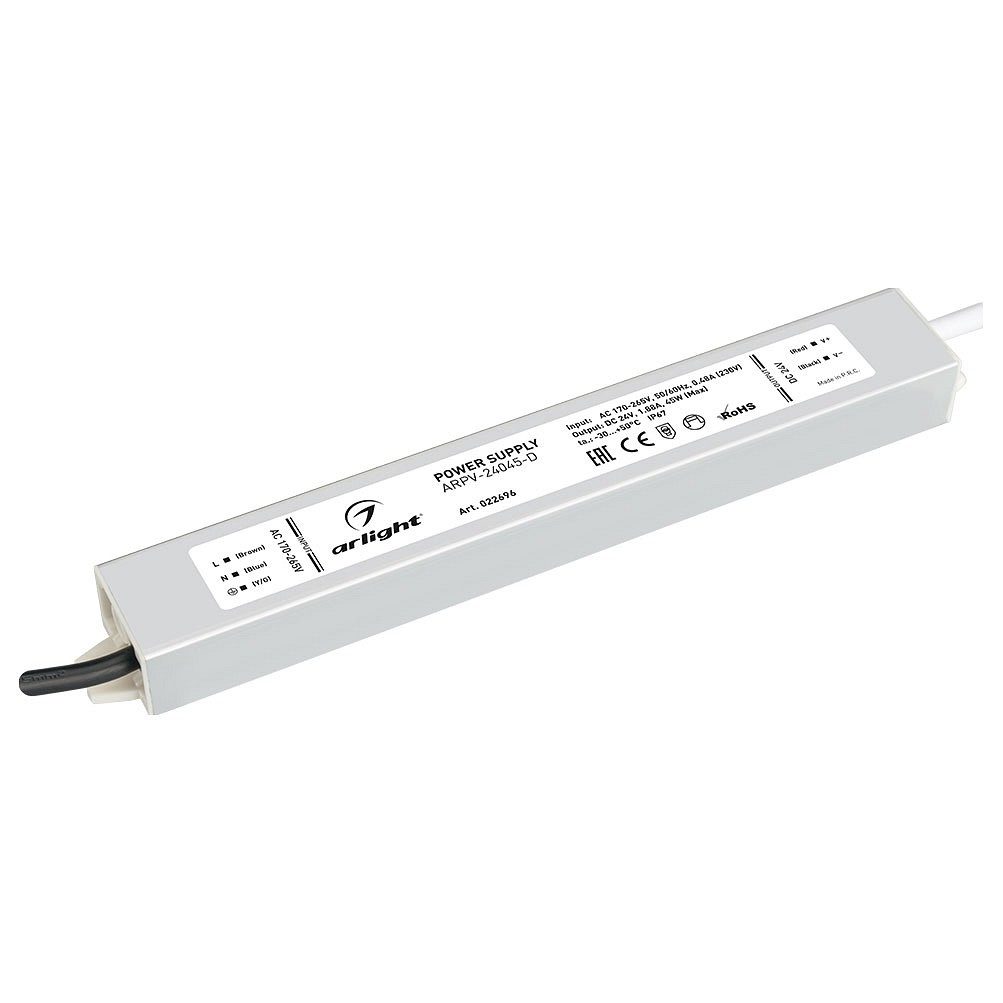 Блок питания ARPV-24045-D (24V, 1.9A, 45W) (Arlight, IP67 Металл, 3 года)