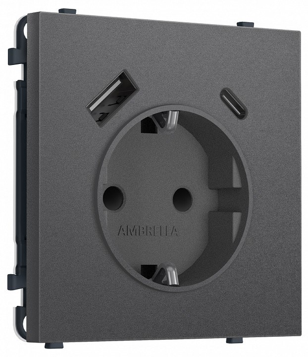 Розетка с заземлением и со шторкой и 2хUSB type A и C, без рамки Ambrella Volt MS MS660010