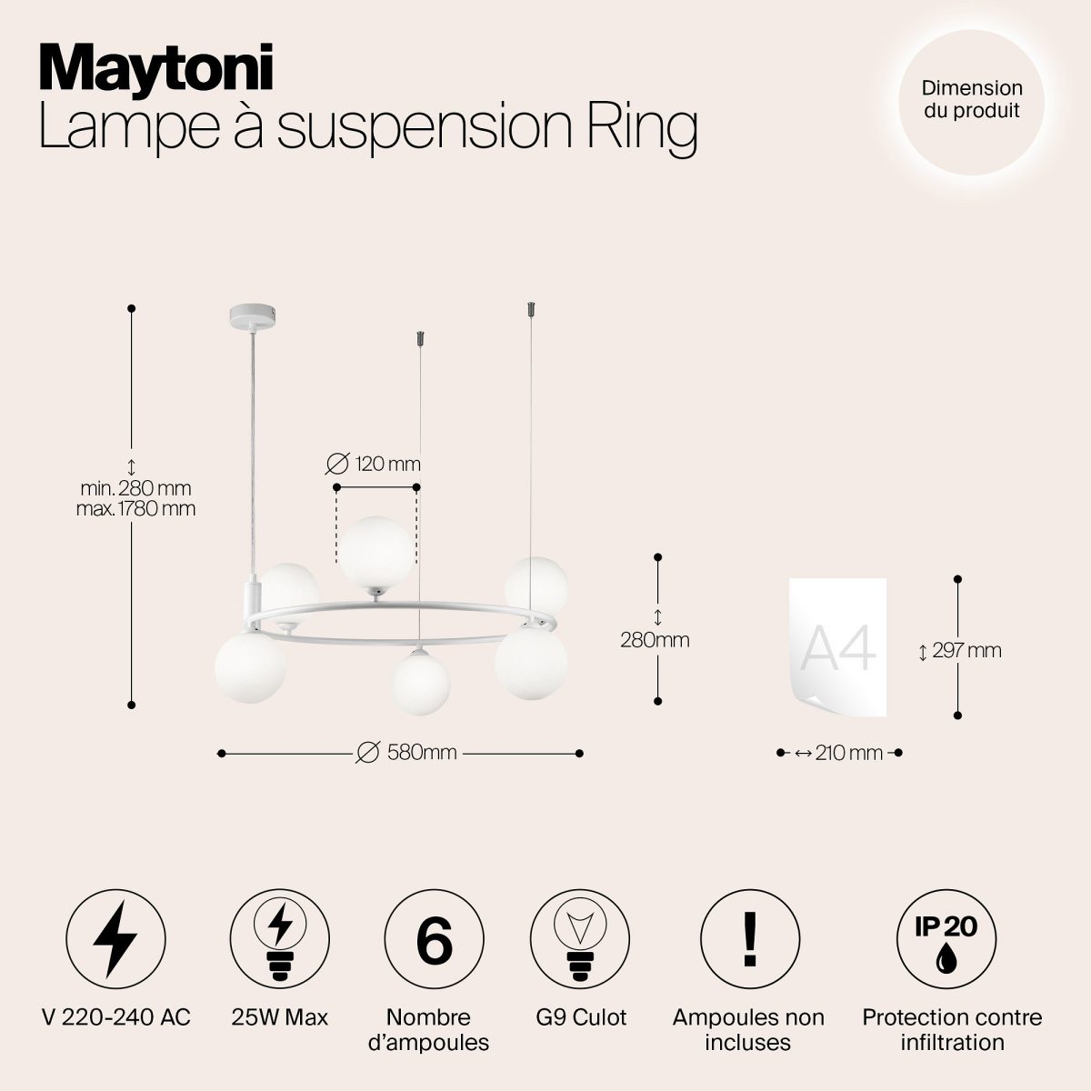 Подвесная люстра Maytoni Круг MOD013PL-06W