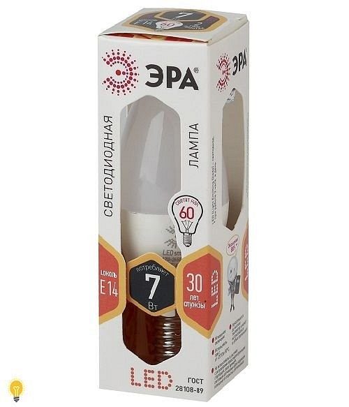 Модель LED B35-7W-827-E14 Лампа светодиодная Эра LED B35-7W-827-E14 (диод, свеча, 7Вт, тепл, E14),
