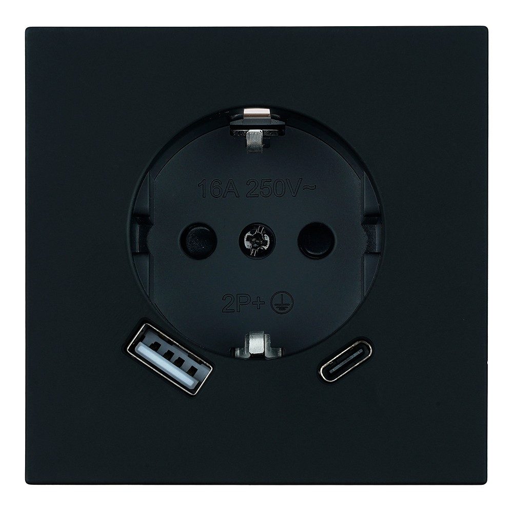 Розетка с заземлением и со шторкой и 2хUSB type A и C, без рамки Stekker Мия 50452