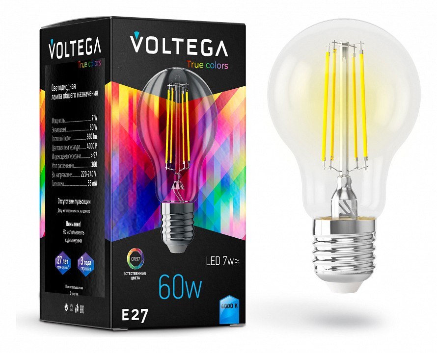 Лампа светодиодная Voltega груша (General purpose bulb) 7Вт E27 CRI97 E27 7Вт 4000K 7155