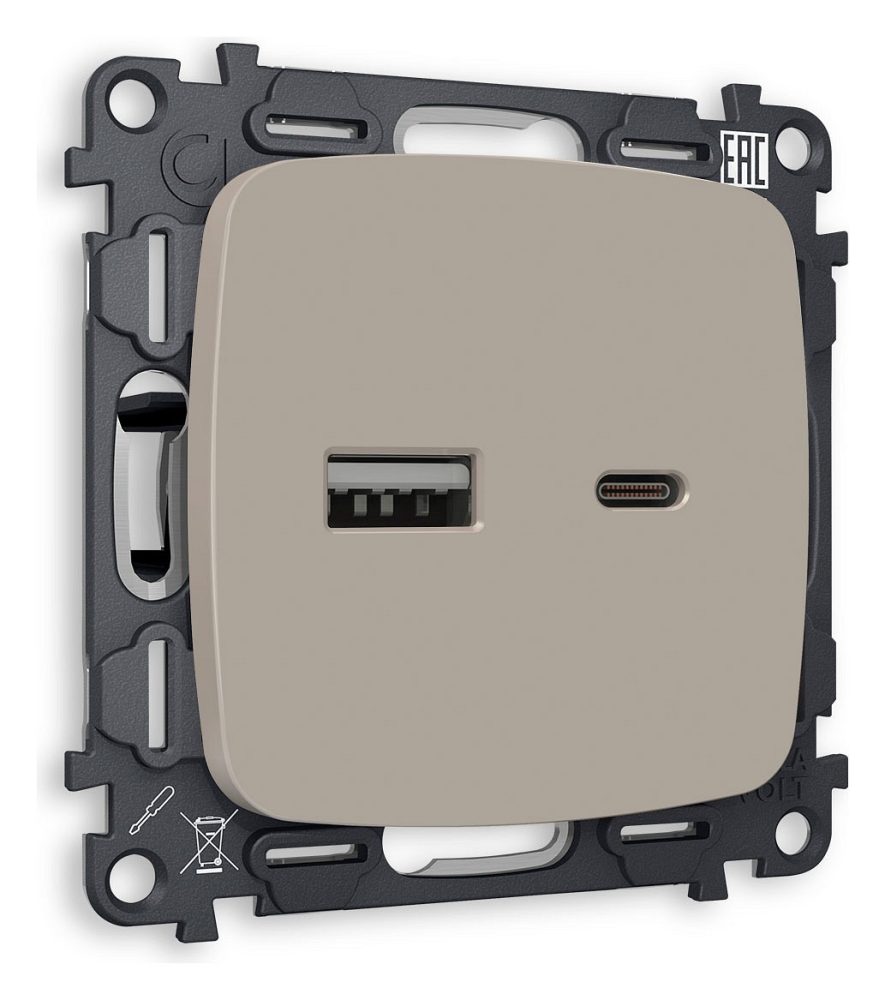 Розетка 2хUSB type A и C без рамки Ambrella Volt OMEGA MO371010