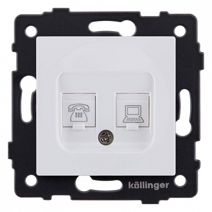 Розетка двойная RJ11 + RJ45 Cat.6, белый матовый Kollinger для Aspekt, Eleganz, Reflex