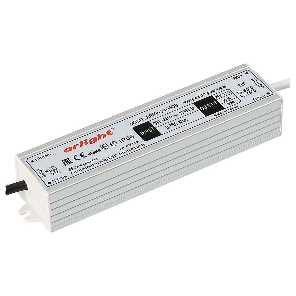 Блок питания ARPV-24060-B (24V, 2.5A, 60W) (Arlight, IP67 Металл, 3 года)