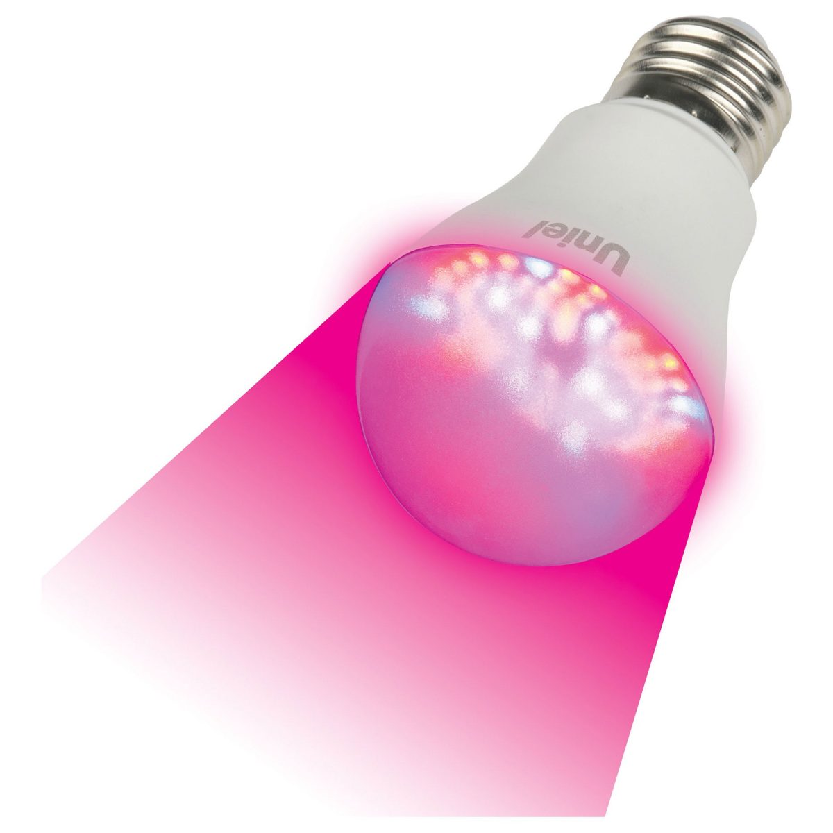 LED-A60-9W/SP/E27/CL ALM01WH Лампа светодиодная для растений. Форма A, прозрачная колба. Материал корпуса пластик. Упаковка картон.