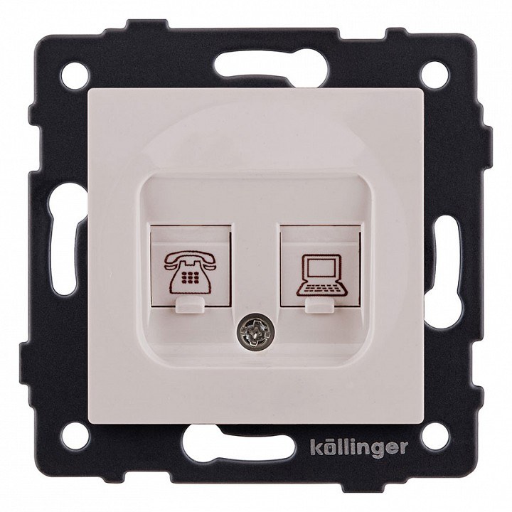 Розетка двойная RJ11 + RJ45 Cat.6, кашемир матовый Kollinger для Aspekt, Eleganz, Reflex