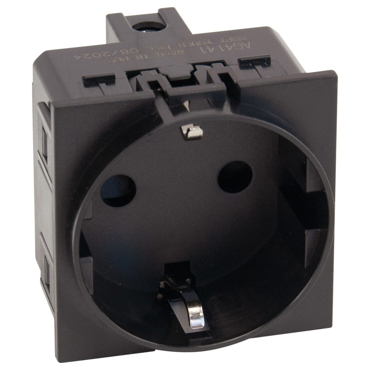 Розетка 220V с/з со шторками винтовой зажим 16A (Черный матовый) MEITON