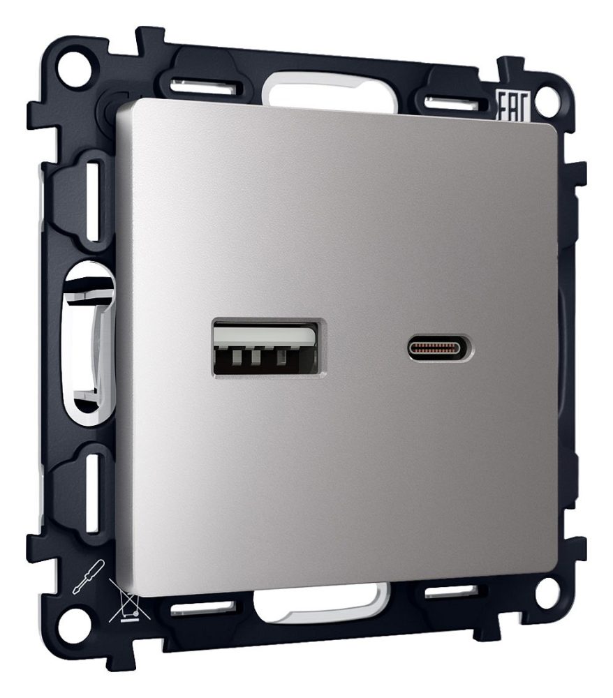 Розетка 2хUSB type A и C без рамки Ambrella Volt ALFA MA511010