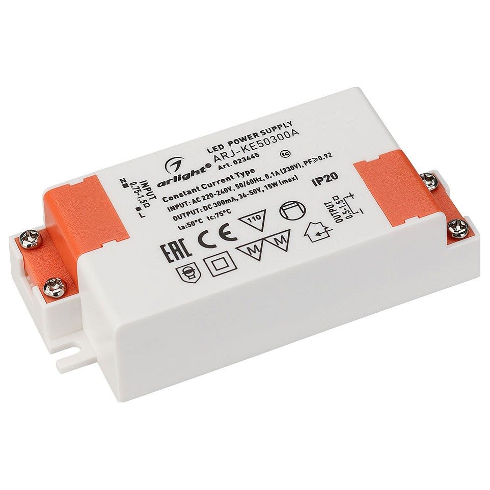 Блок питания ARJ-KE50300A (15W, 300mA, PFC) (Arlight, IP20 Пластик, 5 лет)