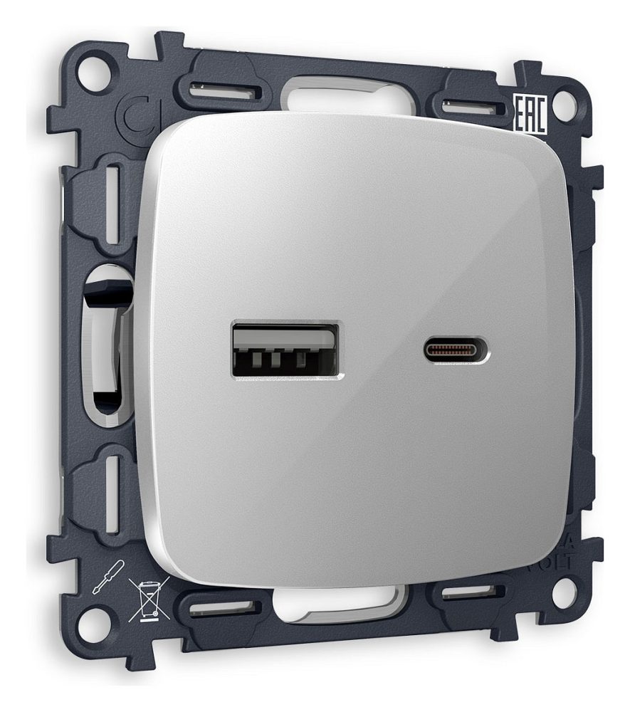 Розетка 2хUSB type A и C без рамки Ambrella Volt OMEGA MO411010