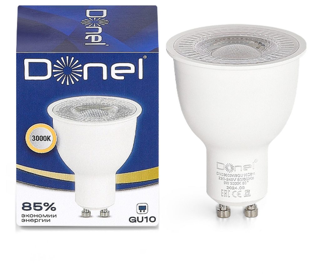 Лампа светодиодная Donel DN03 GU10 9Вт 3000K DN03003W9GU10Dim
