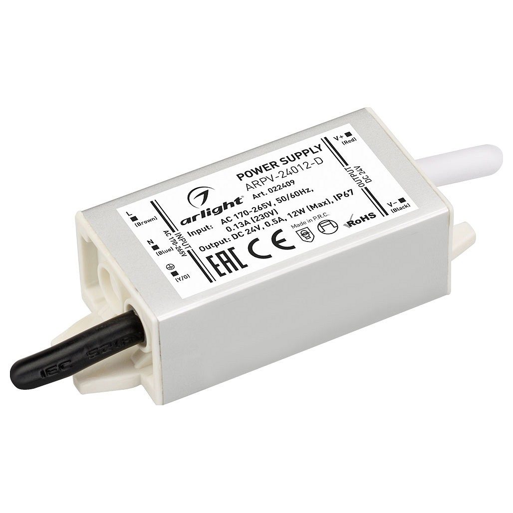 Блок питания ARPV-24012-D (24V, 0.5A, 12W) (Arlight, IP67 Металл, 3 года)