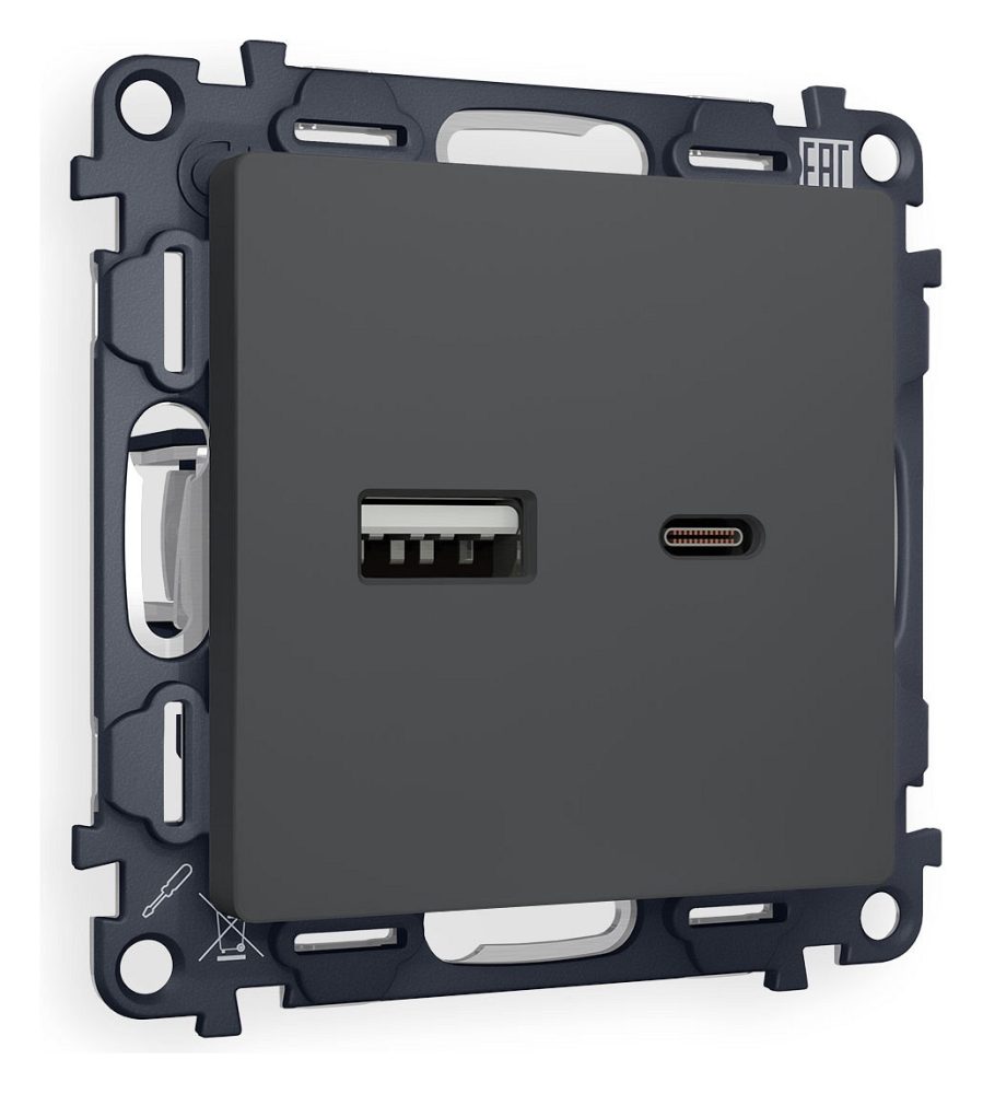 Розетка 2хUSB type A и C без рамки Ambrella Volt ALFA MA911010