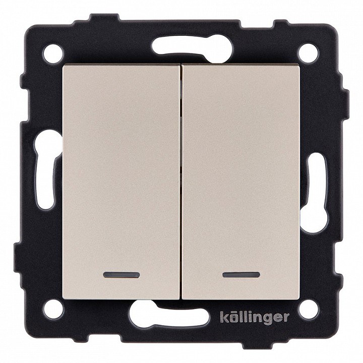 Выключатель 2-клавишный 10А/250В с LED подсветкой, золотой Kollinger для Aspekt, Eleganz, Reflex