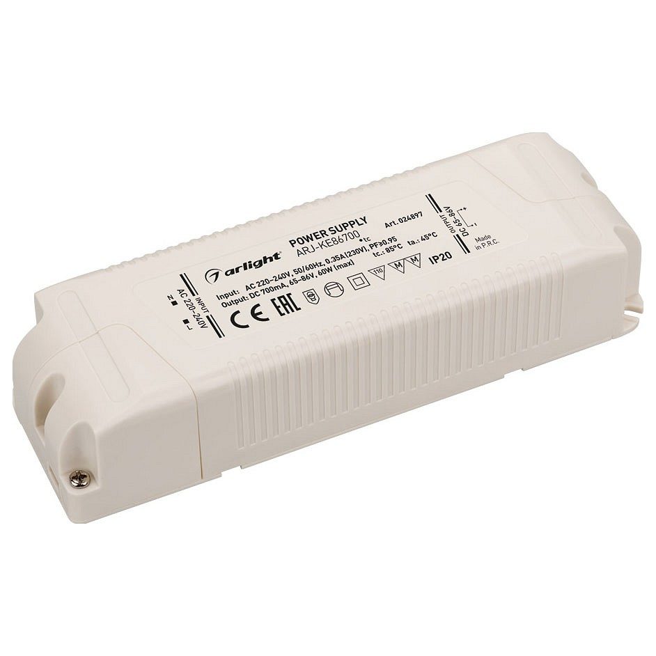 Блок питания ARJ-KE86700 (60W, 700mA, PFC) (Arlight, IP20 Пластик, 5 лет)