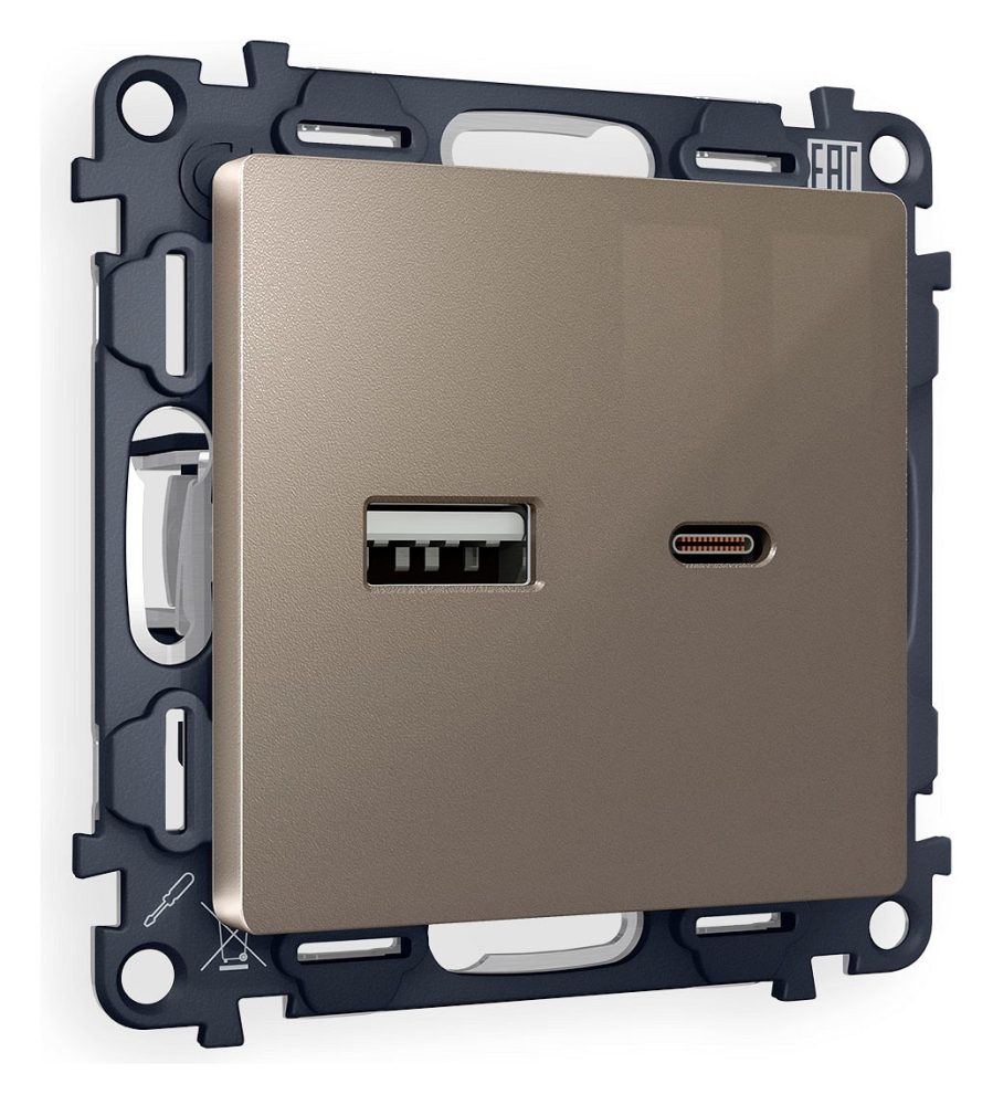 Розетка 2хUSB type A и C без рамки Ambrella Volt ALFA MA641010