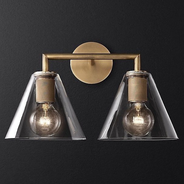 Бра RH Utilitaire Funnel Shade Double Sconce Brass арт