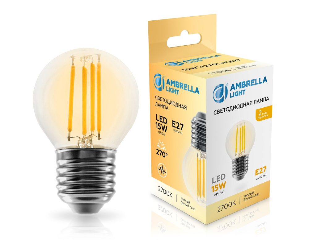 Лампа светодиодная Ambrella Light G45 E27 15Вт 2700K 451523