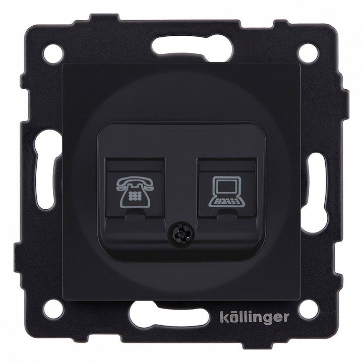 Розетка двойная RJ11 + RJ45 Cat.6, черный матовый Kollinger для Aspekt, Eleganz, Reflex