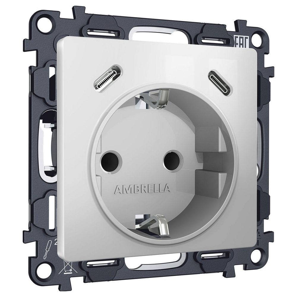 Розетка с заземлением и 2хUSB type C, без рамки Ambrella Volt ALFA MA410510