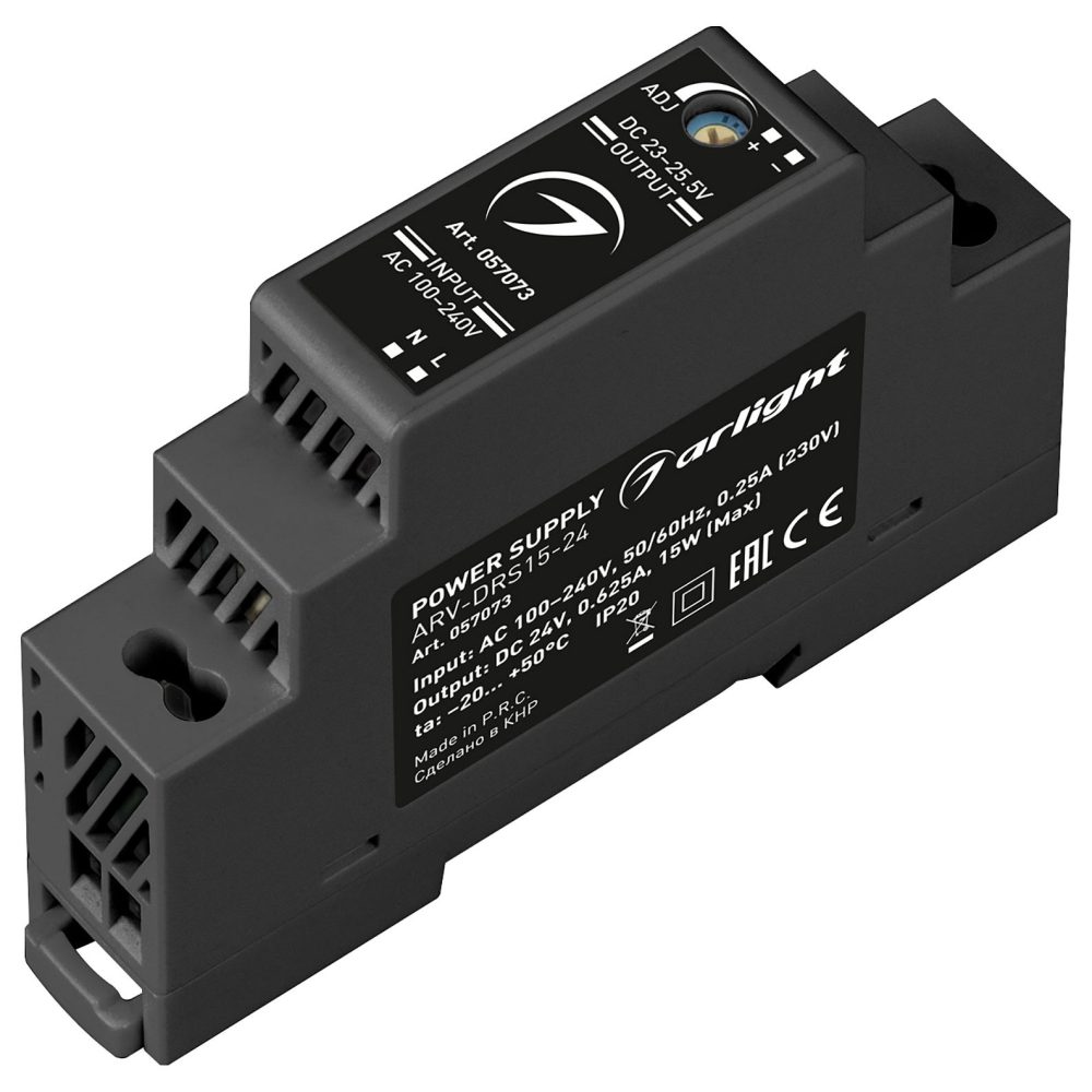 Блок питания ARV-DRS-15-24 (24V, 0.63A, 15W) (Arlight, IP20 DIN-рейка 5 лет)
