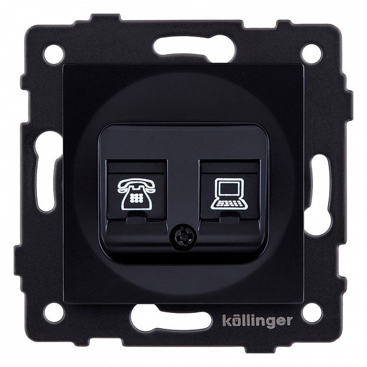 Розетка двойная RJ11 + RJ45 Cat.6, черный Kollinger для Aspekt, Eleganz, Reflex