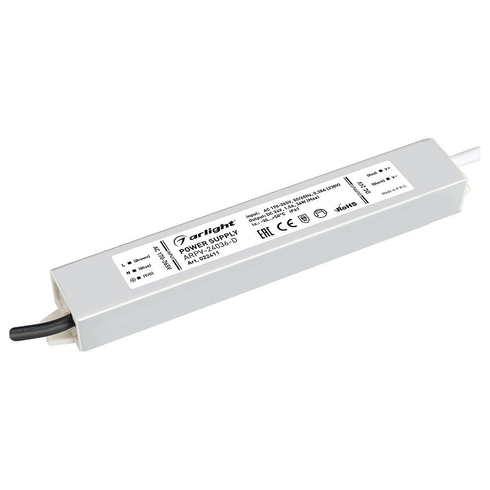 Блок питания ARPV-24036-D (24V, 1.5A, 36W) (Arlight, IP67 Металл, 3 года)