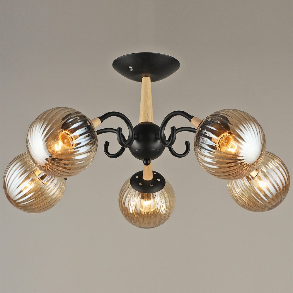 Люстра на штанге Reluce 04886 04886-0.3-05 BK+WOOD