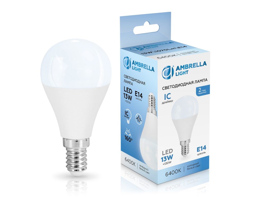 Лампа светодиодная Ambrella Light G45 E14 13Вт 6400K 451316