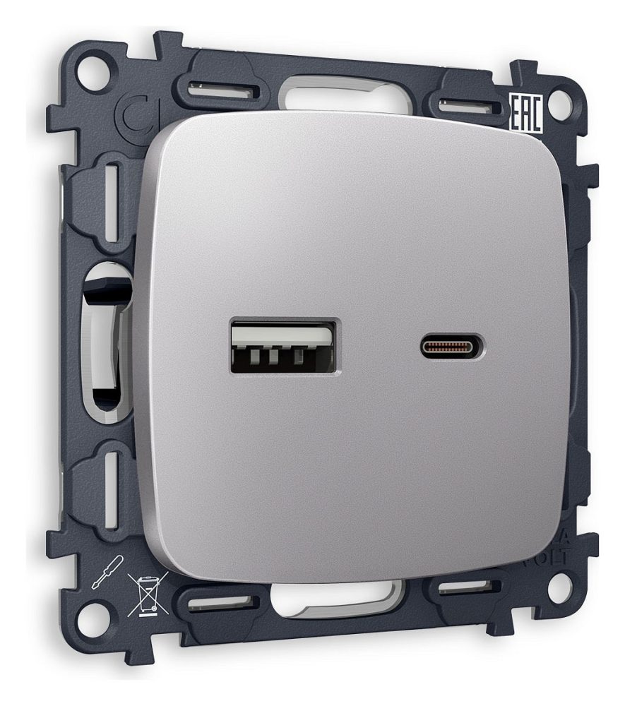 Розетка 2хUSB type A и C без рамки Ambrella Volt OMEGA MO511010