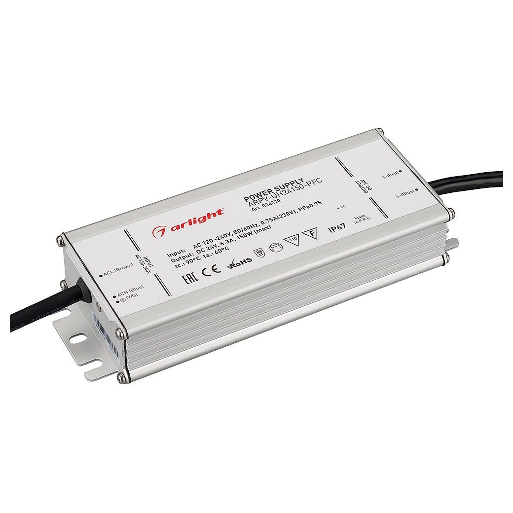 Блок питания ARPV-UH24150-PFC (24V, 6.3A, 150W) (Arlight, IP67 Металл, 7 лет)