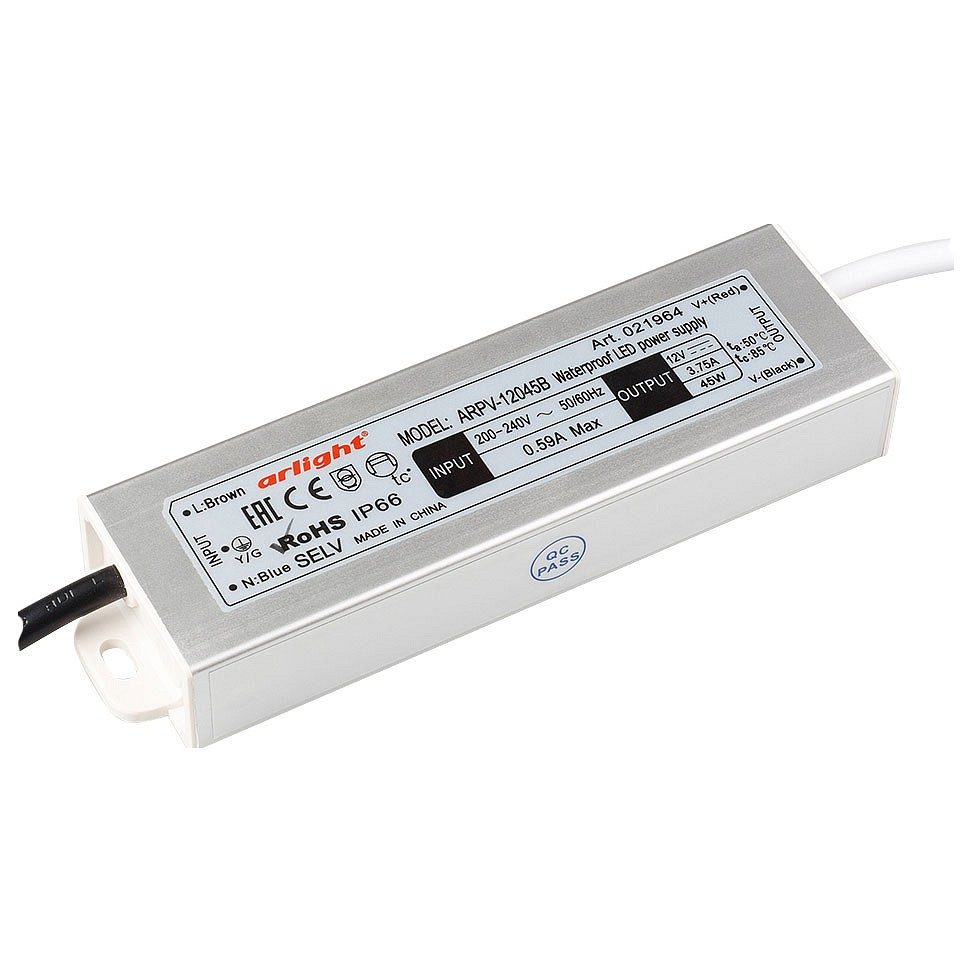 Блок питания ARPV-12045-B (12V, 3.8A, 45W) (Arlight, IP67 Металл, 3 года)