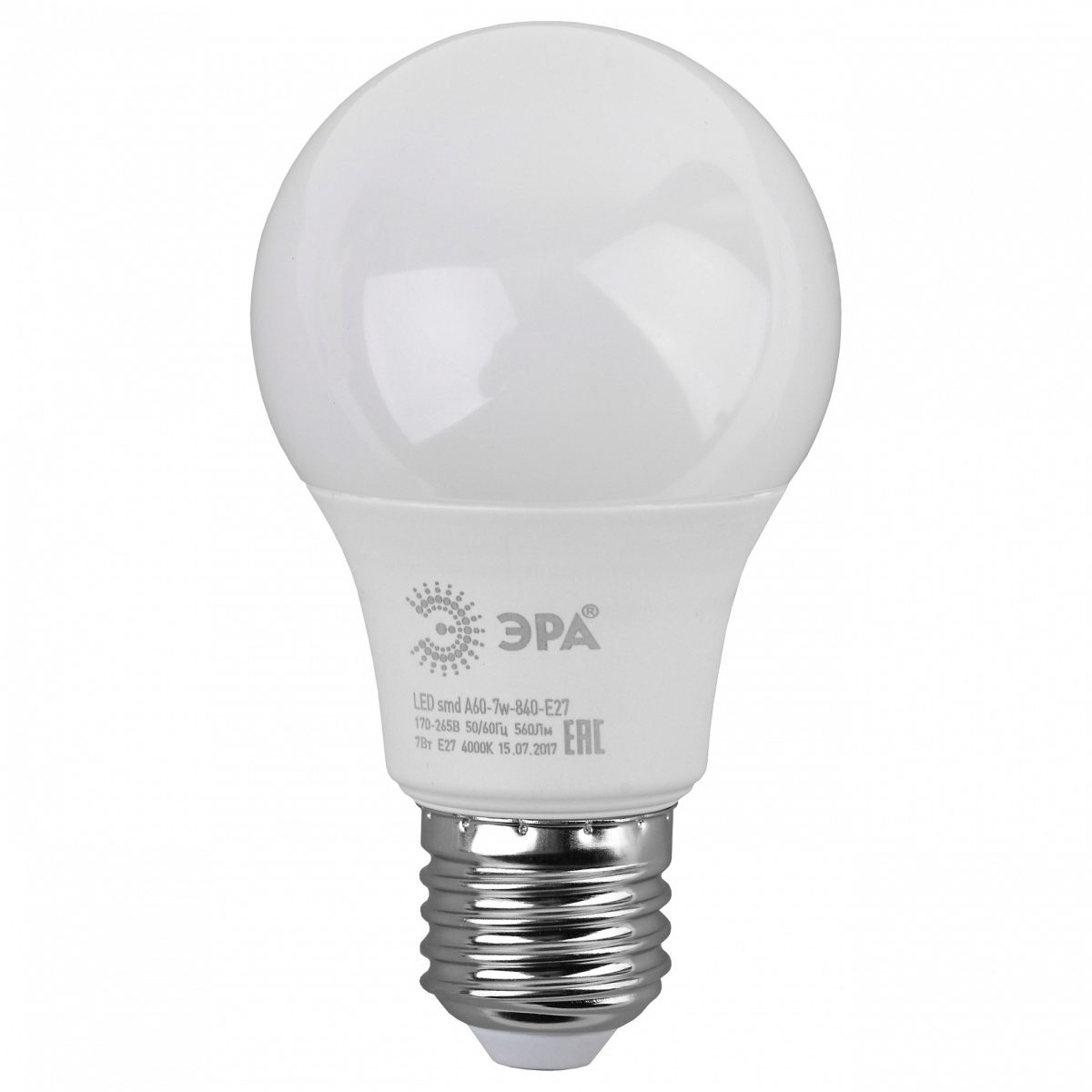 Лампа светодиодная Эра Стандарт E27 7Вт 4000K LED A60-7W-840-E27