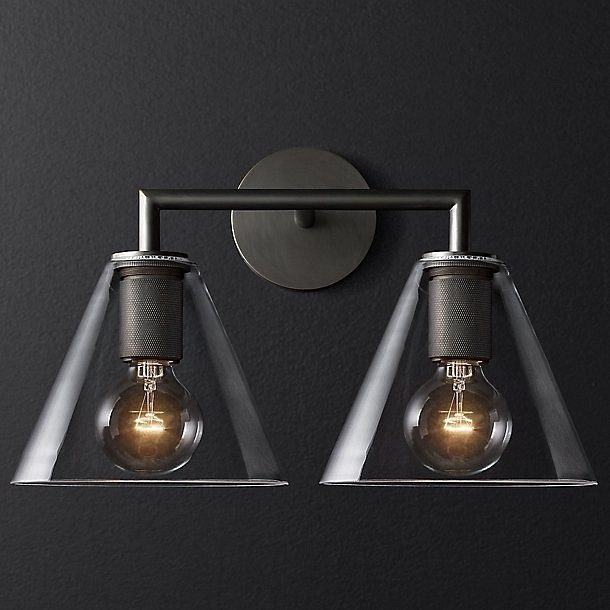 Бра RH Utilitaire Funnel Shade Double Sconce Black арт