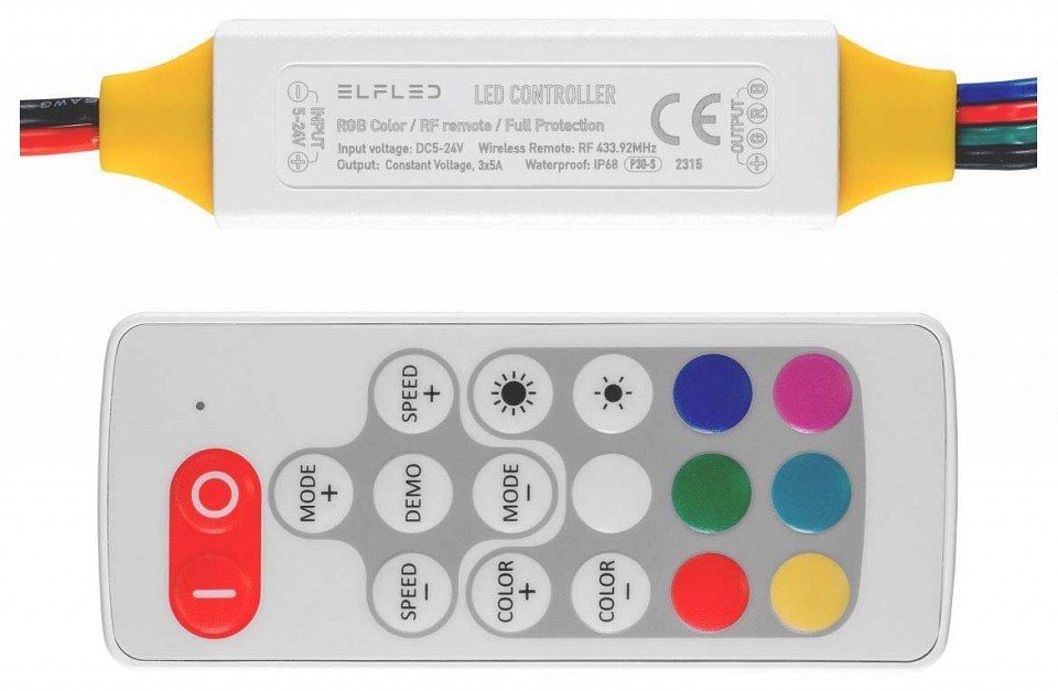 RGB-контроллер ELFLED P30 с радиоуправлением, 5/24В, 5А/канал, IP68