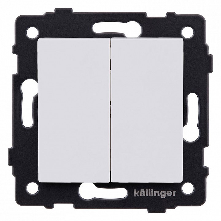 Выключатель 2-клавишный проходной 10А/250В, белый матовый Kollinger для Aspekt, Eleganz, Reflex