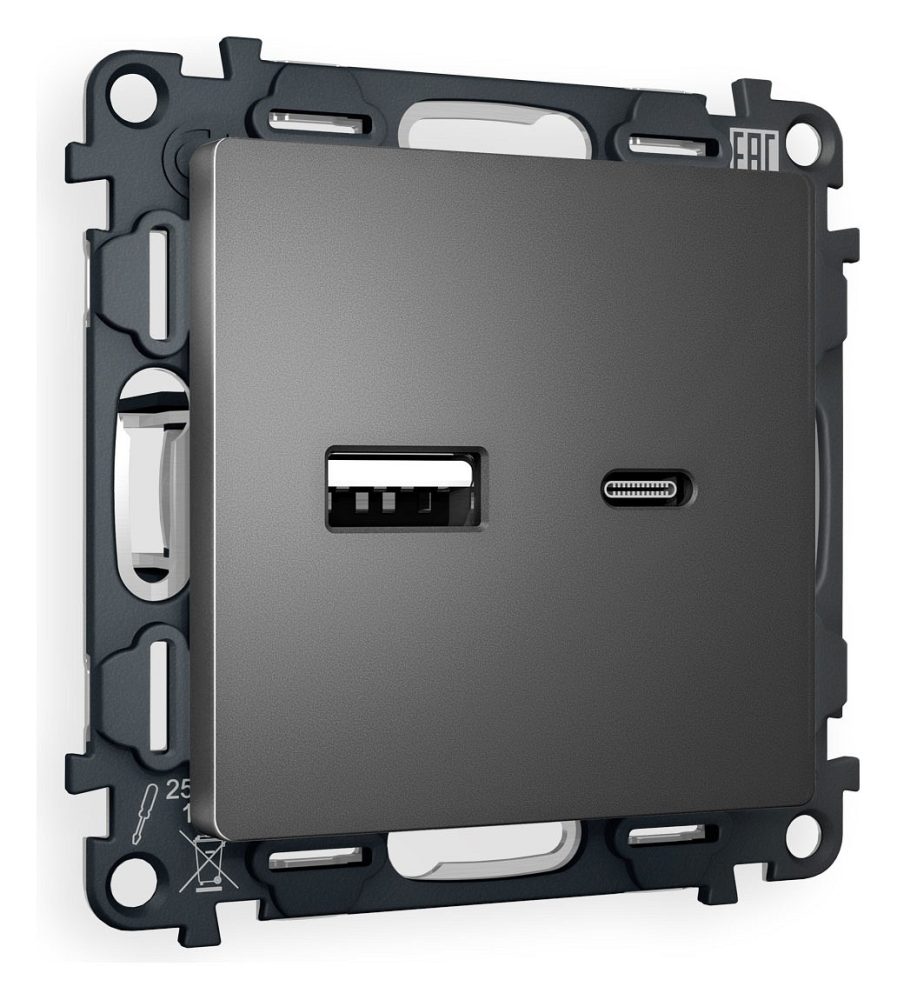 Розетка 2хUSB type A и C без рамки Ambrella Volt ALFA MA661010