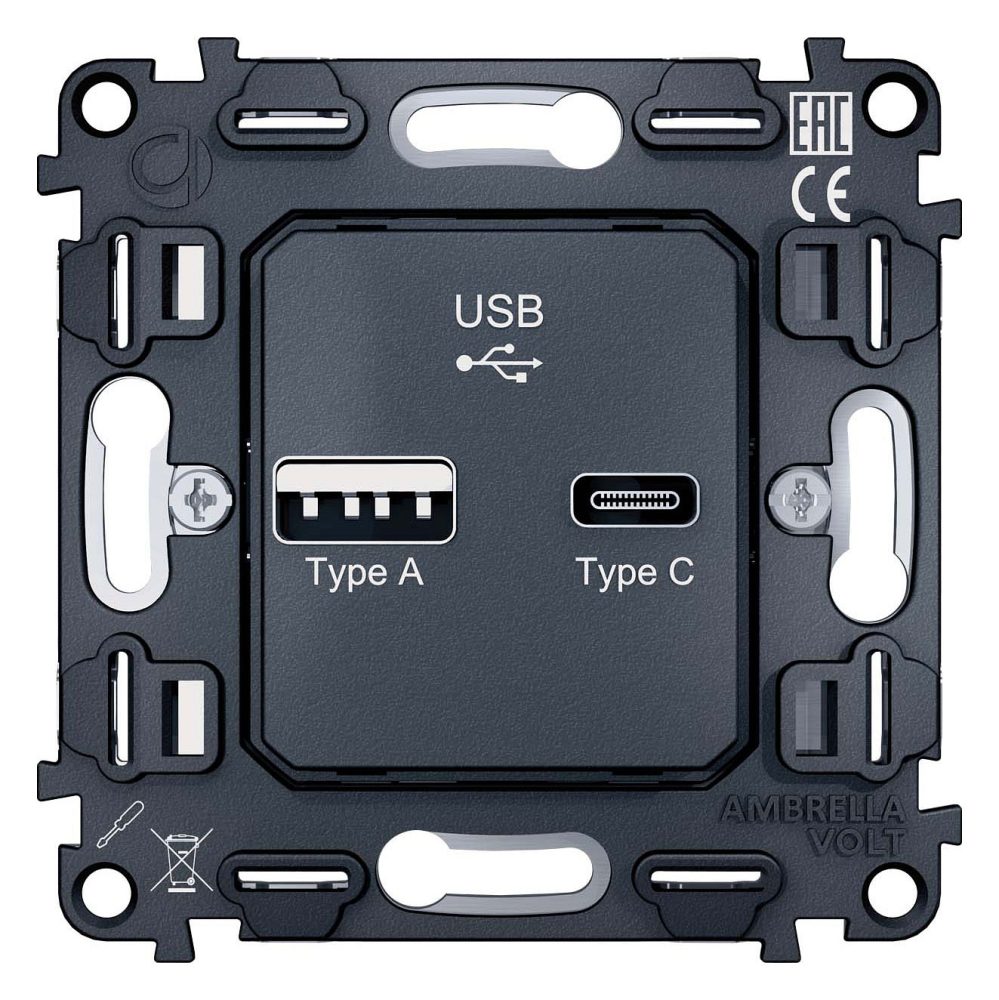Механизм розетки 2хUSB type A и C Ambrella Volt QUANT VM177